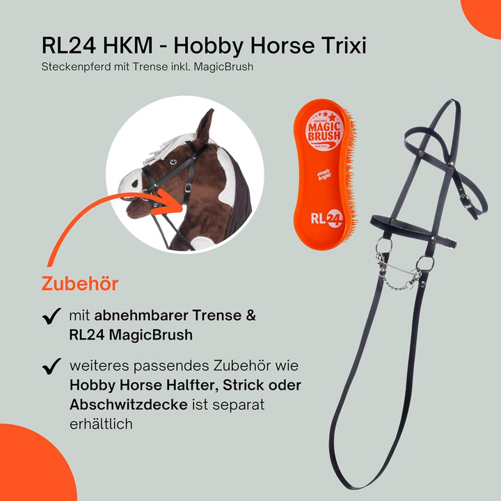 RL24 HKM - Hobby Horse inkl MagicBrush | Steckenpferd mit Trense | Spielpferd aus Plüsch mit Holzsto