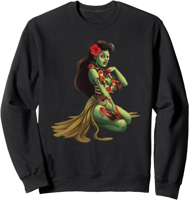 Hawaii Pin Up Girl Zombie Halloween Sweatshirt