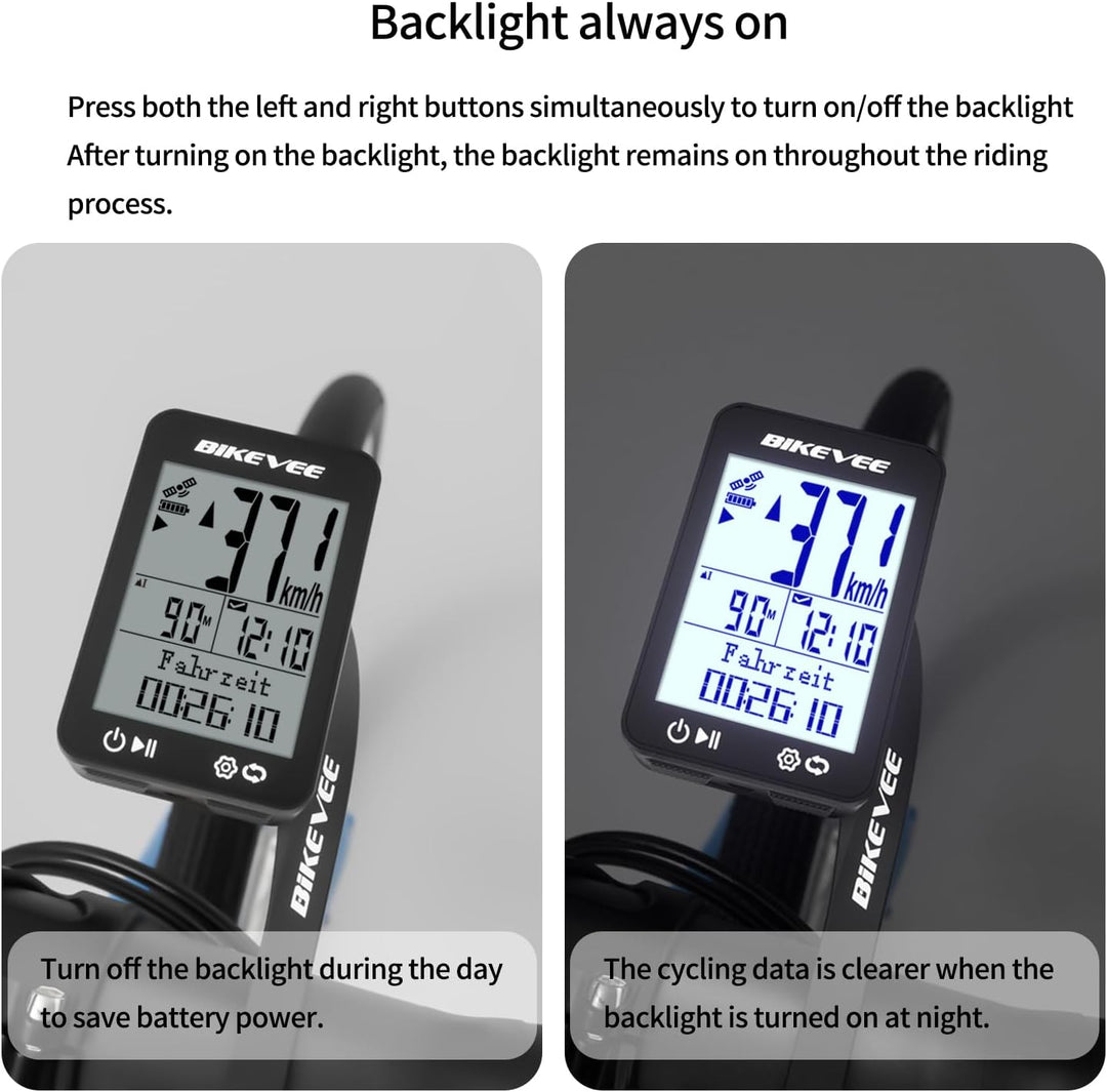 GPS Fahrradcomputer Kabellos IPX7 Wasserdicht 2.4'' FSTN Display 28H Akku Schwarz-B【Verlängerte Fron