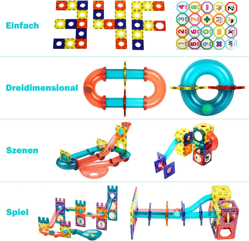 Jirmerp Magnetische Bausteine,166 Pcs 3D Magnet Konstruktion Bauen Blöcke Montessori Spielzeug Magne