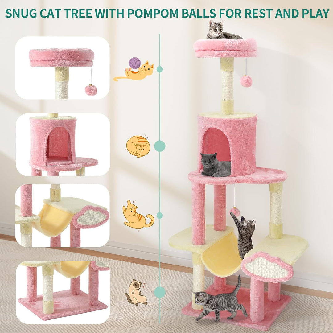 YITAHOME Luxus Kratzbaum mit Hängematte, Mehrstöckiger Kratzbaum mit Sitzstange für Grosse Katzen, P
