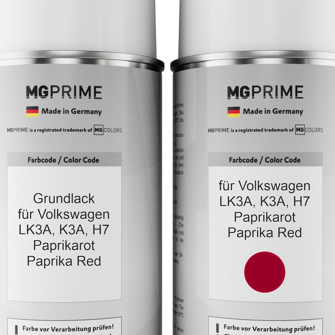 MG PRIME Autolack Sprühdosen Set für Volkswagen VW LK3A / K3A / H7 Paprikarot/Paprika Red Grundlack