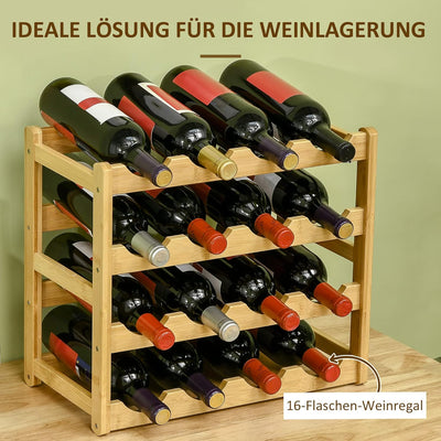 HOMCOM Weinregal Flaschenregal Weinhalter für 16 Flaschen Wasserfestes Standregal aus Bambus Naturho