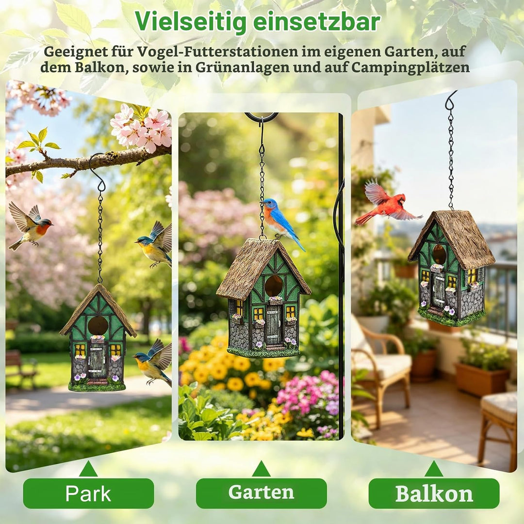 Cyiecw Harz Vogelhaus zum Aufhängen, Nistkasten für Vögel für Draussen Wetterfest, Stabiles Vogelhäu