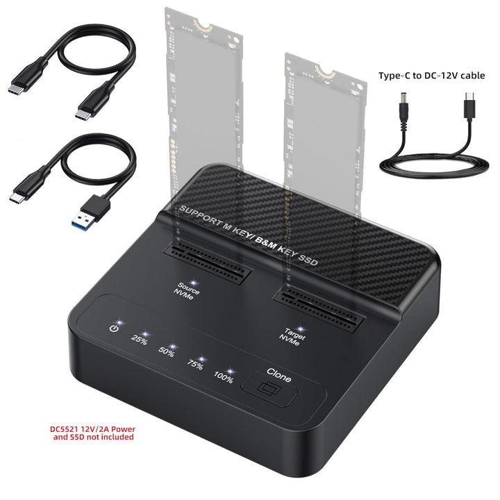 cablecc Dual-Bay Cloner 20 Gbit/s NVME M.2 NGFF M-Key auf USB-C One-Click Offline Clone Backup Gehäu
