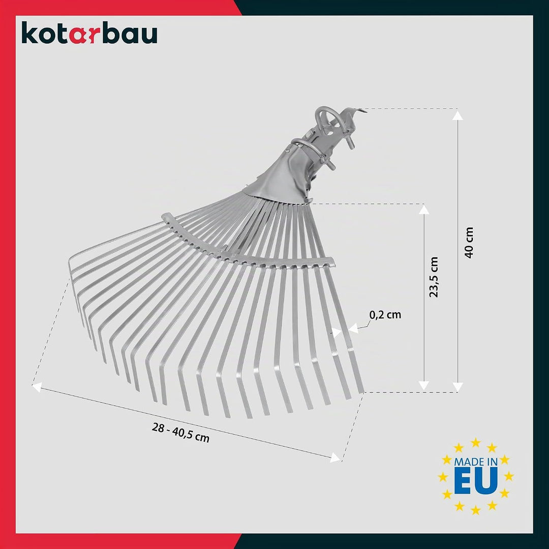 KOTARBAU® Fächerbesen verstellbar - 28-40,5 cm - Laubrechen - Metall Rechen für Gras &amp; Laub - Garten