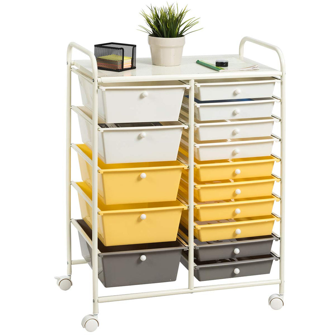 COSTWAY Rollwagen mit 15 stapelbaren Schubladen, Schubladenwagen Rollcontainer mit Metallgestell und