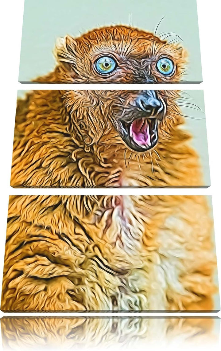 aufmerksamer Blauaugenmaki NewArt 3-Teiler Leinwandbild 120x80 Bild auf Leinwand, XXL riesige Bilder