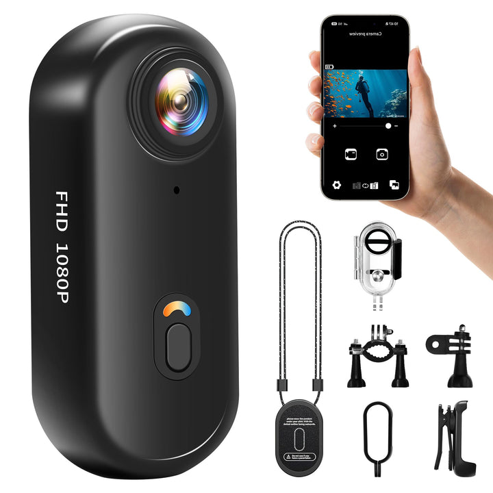 Action Cam 1080P WiFi, Bodycam Körperkamera Mini, 360° Action Kamera, Sportkamera Wasserdicht bis 30
