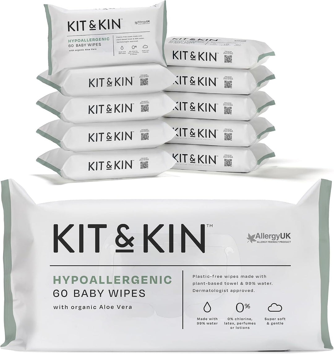 Kit &amp; Kin Feuchttücher Baby 600 Stück (10 Packungen), Hypoallergen Dermatologen Geprüft 99% Wasser W