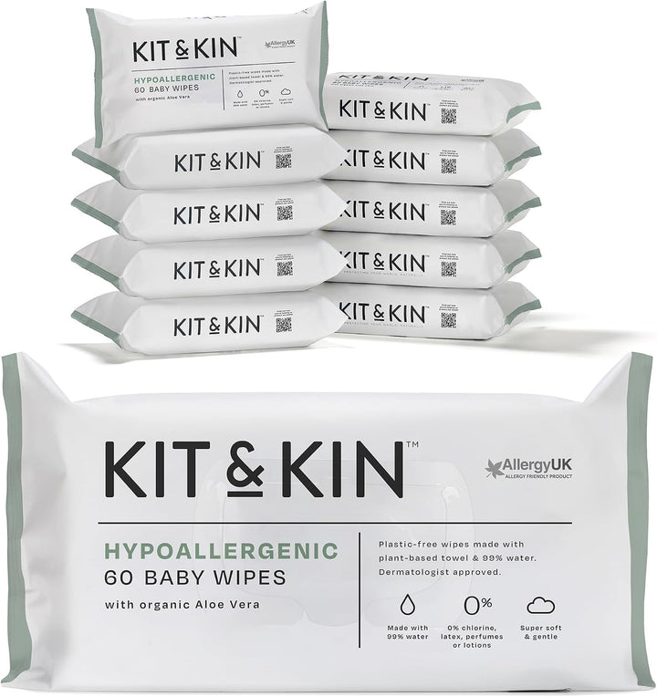 Kit &amp; Kin Feuchttücher Baby 600 Stück (10 Packungen), Hypoallergen Dermatologen Geprüft 99% Wasser W