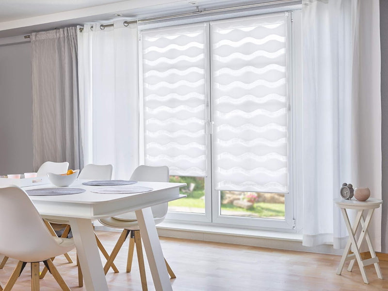 K-home Klemmfix Doppelrollo "Welle" ohne Bohren - Weiss 45 cm x 150 cm (B x L) 45 x 150 cm Weiss, 45