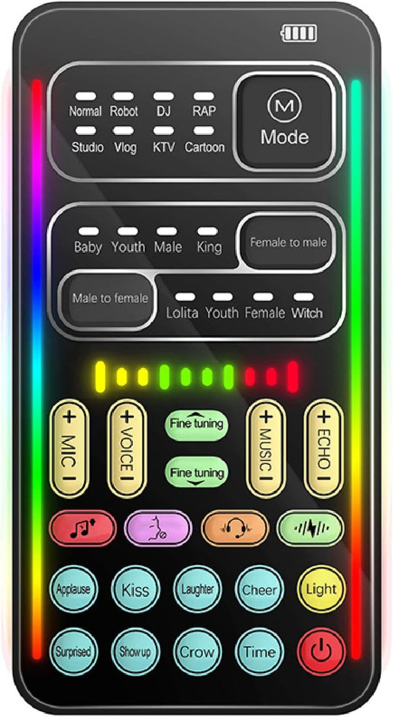 Tragbarer Sprachwechsler, Tragbarer Bluetooth-Sprachverzerrer mit 8 Soundeffekten, LED-Leuchten, Spr