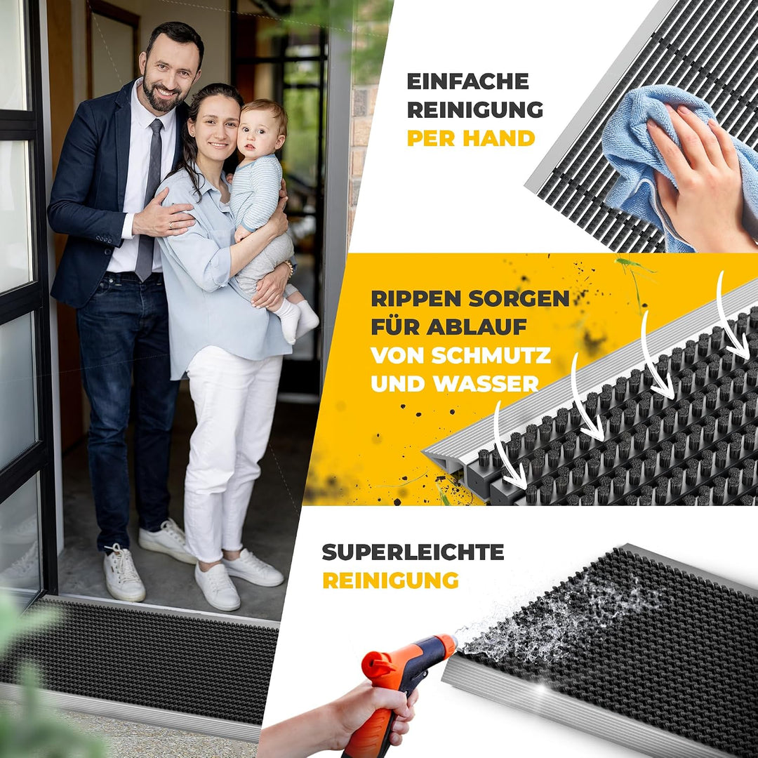 Entrando Fussmatte 60x90 cm - Schuhabstreifer mit Bürsten für aussen, Schwarz | Wetterfeste Schmutzf