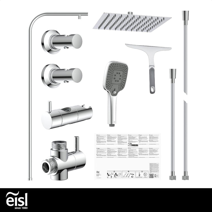 EISL EASY DELUXE Duschset, Duschsystem ohne Armatur 2 in 1 mit grosser Edelstahl Regendusche (300 x