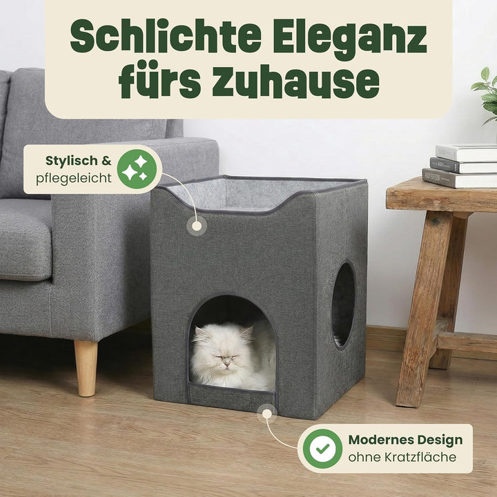 zooprinz Katzenhöhle 36x36x46,5 cm anthrazit mit Kissen | Cat Cave und Kuschelhöhle, Katzenbett für