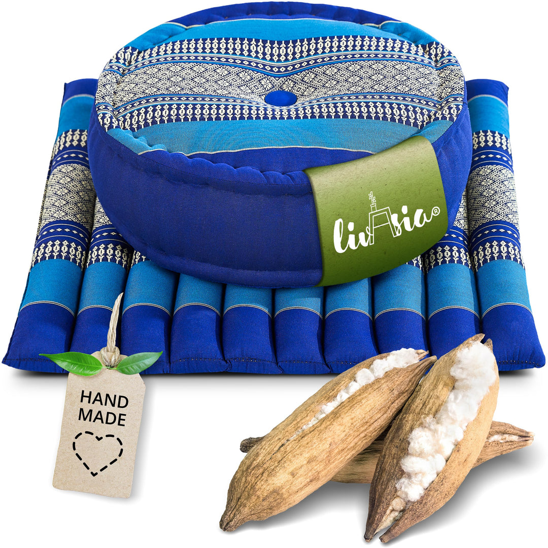 livasia Meditationsset L, Yogaset mit Kissen und Matte, Pouf, Yogamatte und Yogakissen mit Kapok han