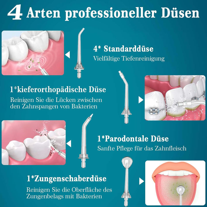 SURFOU Munddusche Kabellos Mundduschen 230ML 5 Modi 7 Düsen, Mundduschen Reise Water Flosser IPX7 Wa