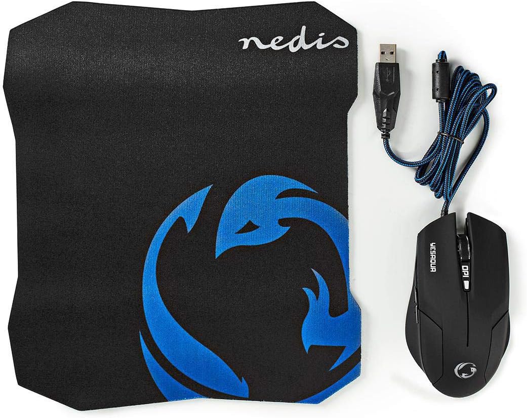 NEDIS Gaming Mouse & Mouse Pad Set - Verdrahtet - 800/1200 / 1600 DPI - Einstellbar DPI - Anzahl Knö