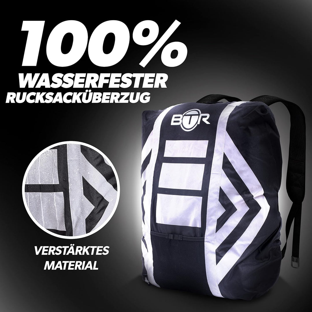BTR Wasserfester Regenschutz für den Rucksack, Regenschutz für Schulranzen Schwarz Mittelgross (47cm