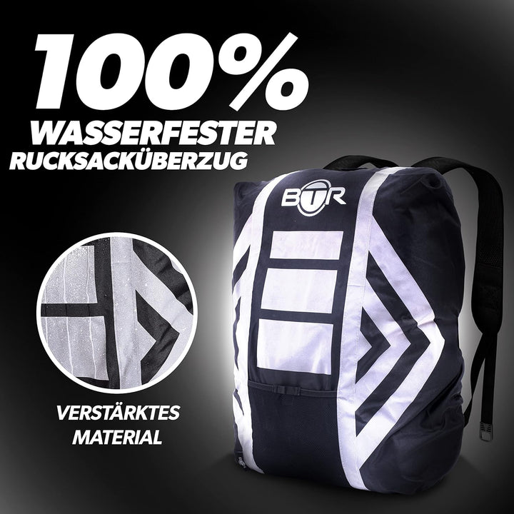 BTR Wasserfester Regenschutz für den Rucksack, Regenschutz für Schulranzen Schwarz Mittelgross (47cm