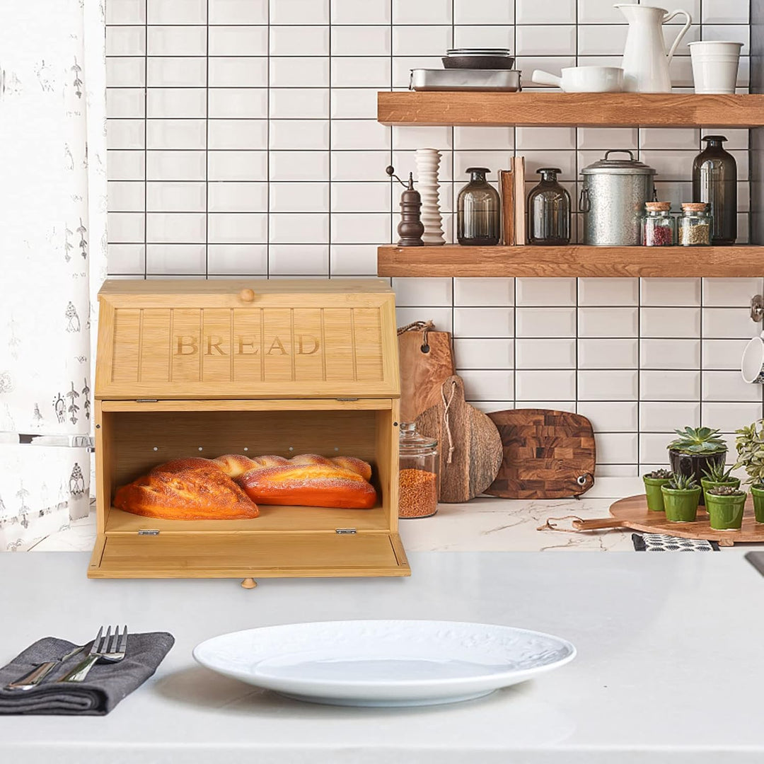 Leader Accessories Bambus Brotkasten 2 Etagen Brotbehälter lebensmittelecht Brotaufbewahrung pflegel