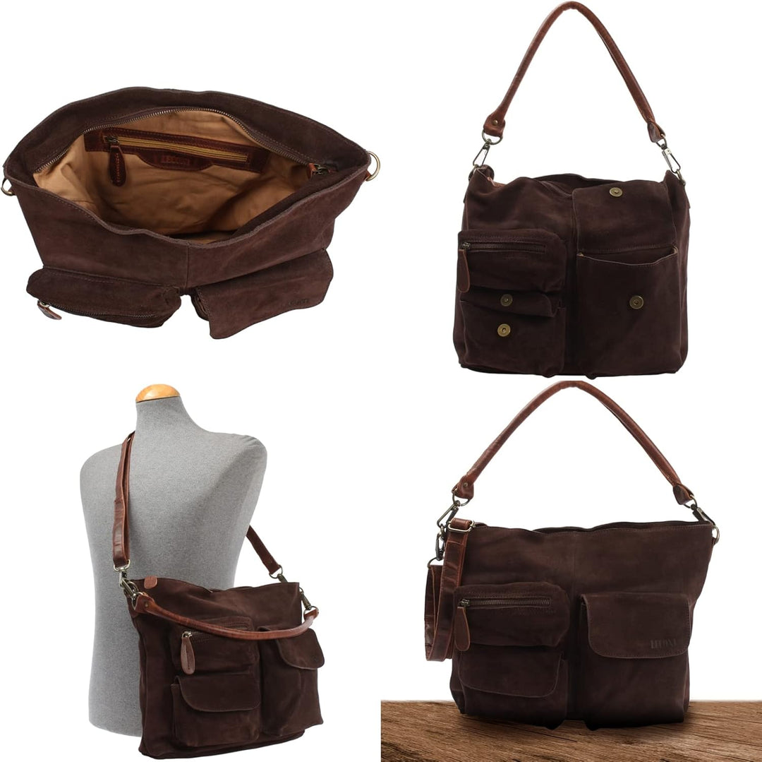 LECONI Schultertasche Ledertasche für Damen echtes Leder Natur grosser Shopper Lederhandtasche für D