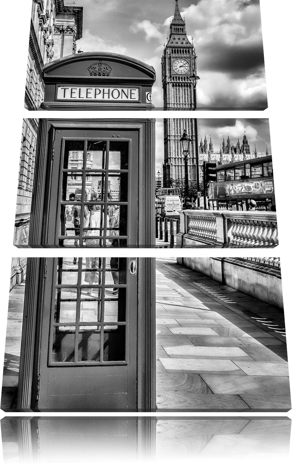 Pixxprint Telefonzelle London als Leinwandbild/Grösse: 3 Teilig (120x80) cm/Wandbild/Kunstdruck/fert