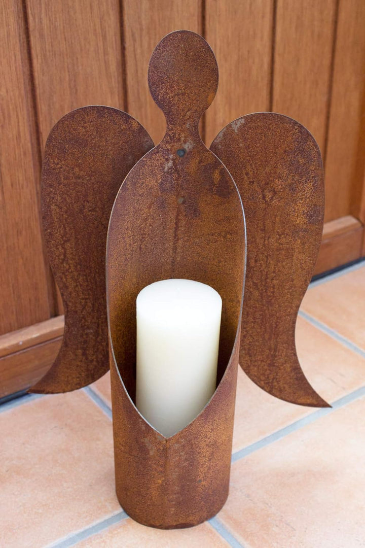Metall Engel Rost mit Flügeln Edelrost Weihnachtsengel Kerzenhalter Windlicht Pflanzschale Grabdeko