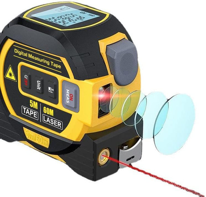 Geevorks Laser-Entfernungsmesser, Laser-Entfernungsmesser, 60 m, 3 in 1, 5 m, Massband, Lineal, LCD-