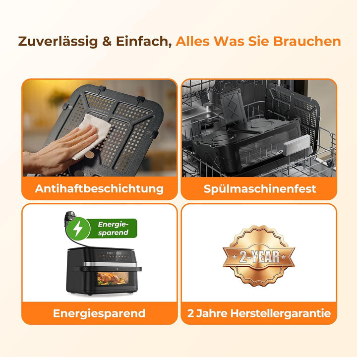 VIOMI VORTEX Pro Heissluftfritteuse, Doppelzonen, 11 L Air Fryer, 2 Kammern, 2800 W, mit Sichtfenste