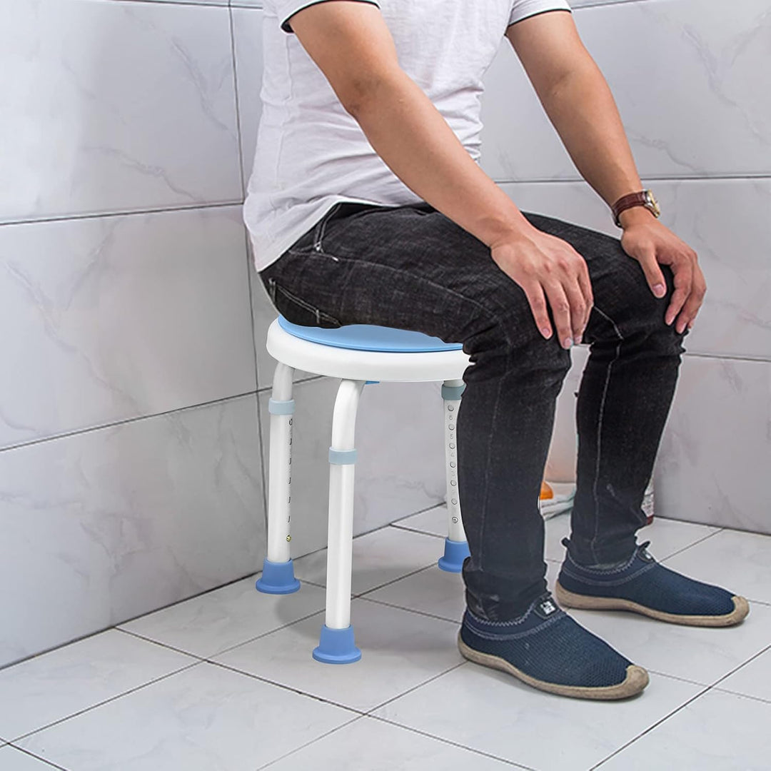 Aufun Duschhocker mit Griff aus Alu und Kunststoff, Höhenverstellbarer 37-53 cm Duschstuhl, um 360 °