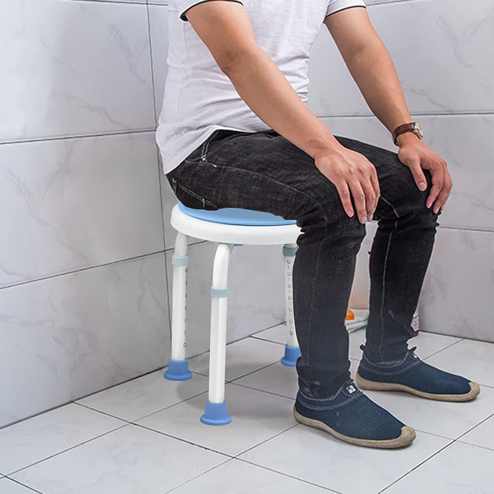 Aufun Duschhocker mit Griff aus Alu und Kunststoff, Höhenverstellbarer 37-53 cm Duschstuhl, um 360 °