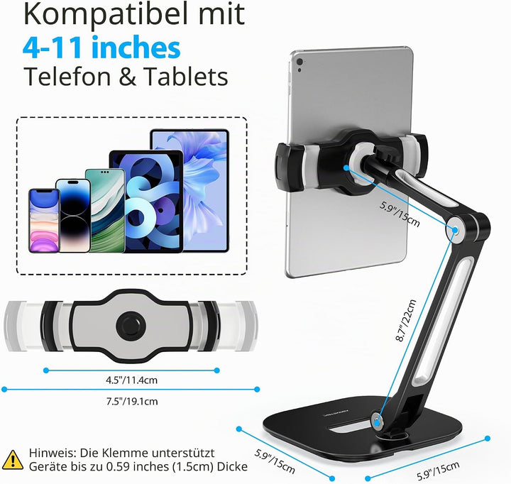 AboveTEK Tablet Ständer Höhenverstellbar Tablet Halterung Tisch, iPad Ständer Schwarz für iPad Mini
