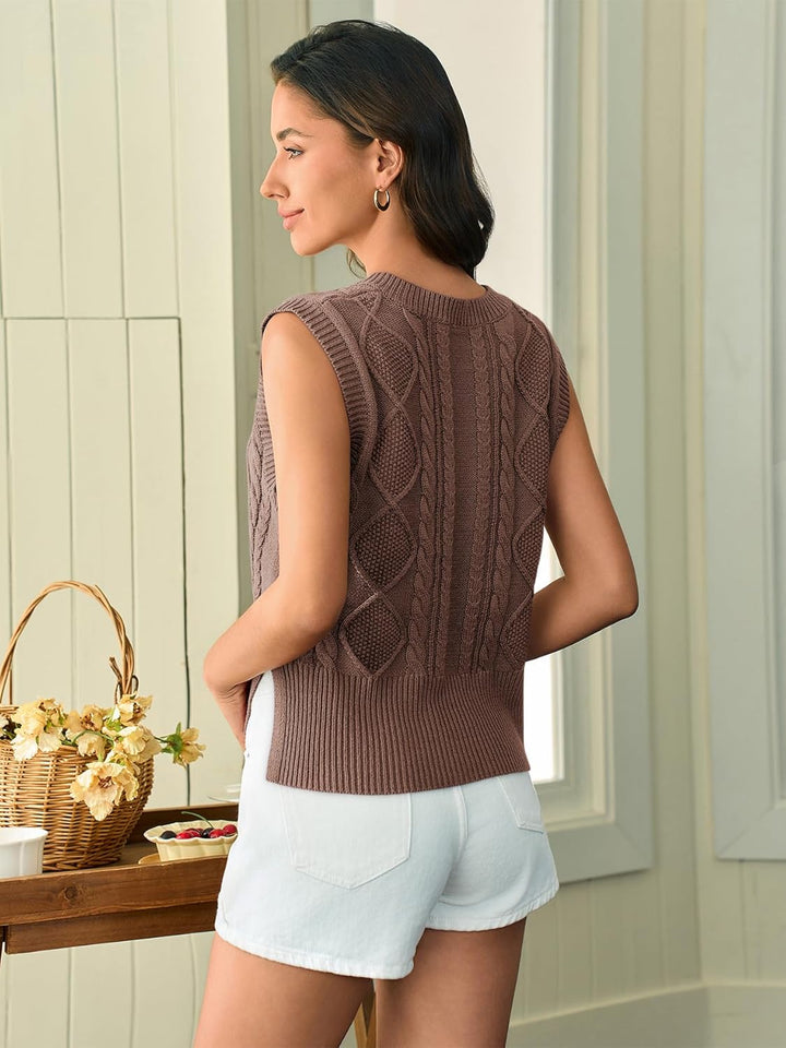 Tongmingyun Pullunder Damen Ärmellos V-Ausschnitt Strick Pullover Basic Strickweste Einfarbig Tank T