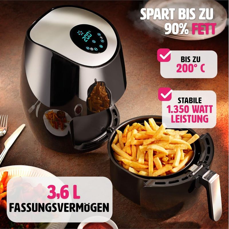 tectake® Heissluftfritteuse, Airfryer, 3,6 l Fassungsvermögen, Touchscreen-Display, 7 Programme, Air