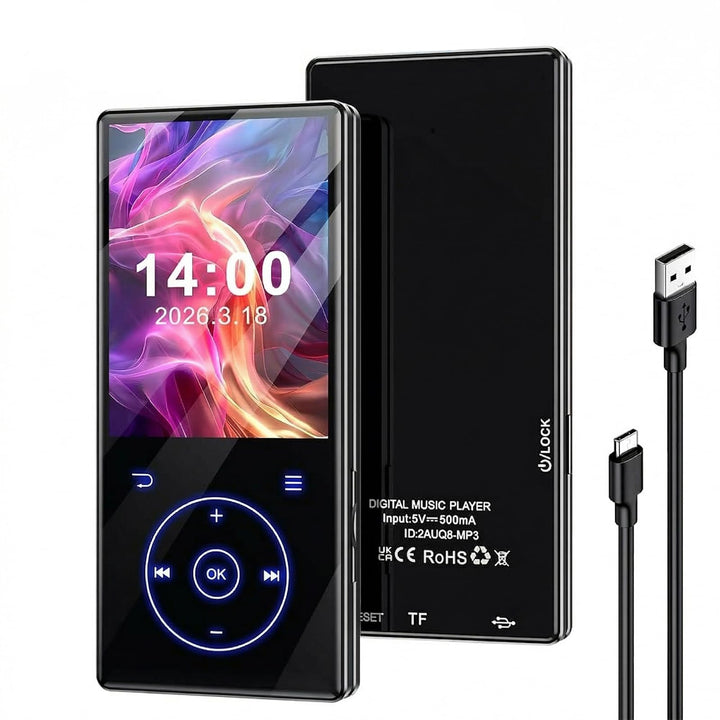 64GB MP3 Player mit Bluetooth MP3-Player mit Eingebauter HD Lautsprecher 450mAh Akku HiFi Sound Funk