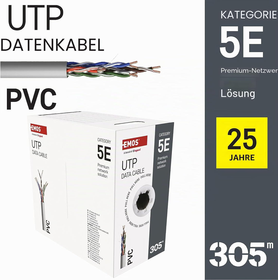 EMOS - UTP Netzwerkkabel CAT 5e, 305m, PVC - CAT5e-Patchkabel UTP - Gigabit LAN Kabel - ungeschirmte