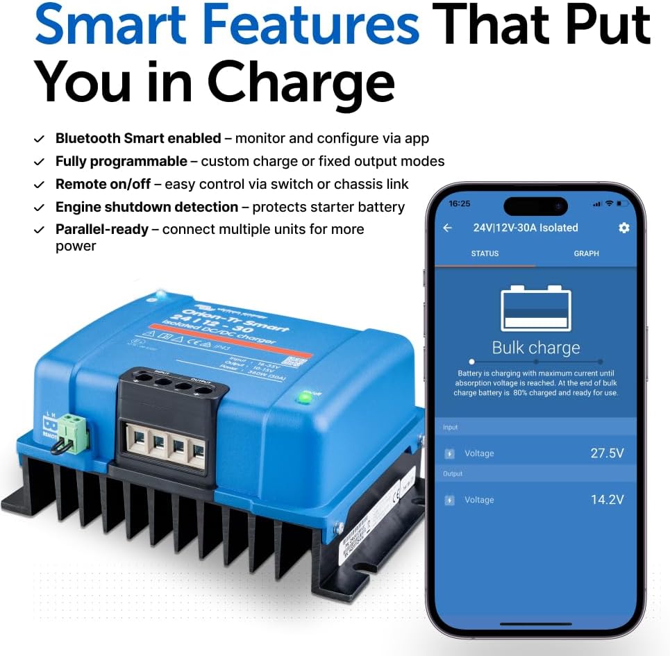 Victron Energy Orion-Tr Smart 24/12-Volt 30 Amp 360-Watt DC-DC Ladebooster, Isoliert (Bluetooth) One