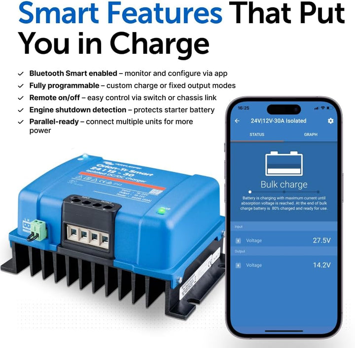 Victron Energy Orion-Tr Smart 24/12-Volt 30 Amp 360-Watt DC-DC Ladebooster, Isoliert (Bluetooth) One