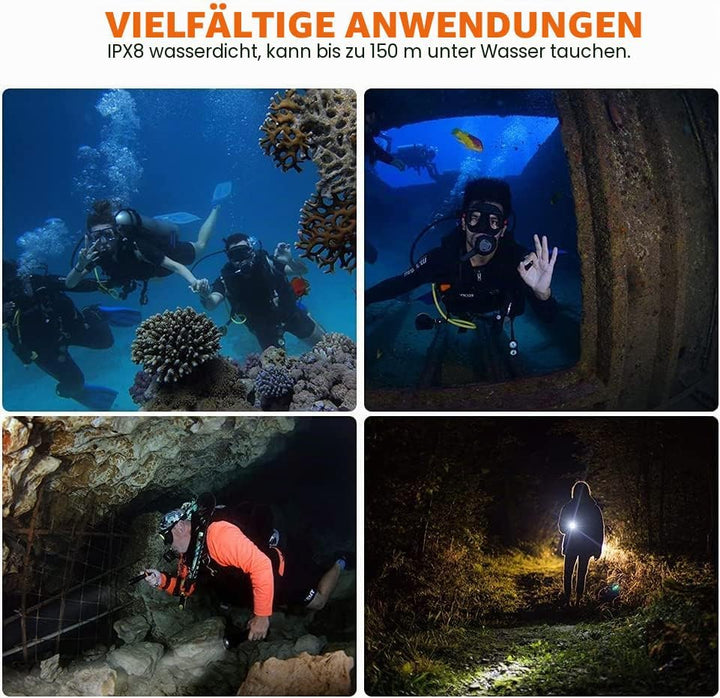ORCATORCH D700 Tauchlicht 1700 Lumen Tauchlampe 150 m Tiefe Unterwasser Tauchlampe mit 21700 Grossba