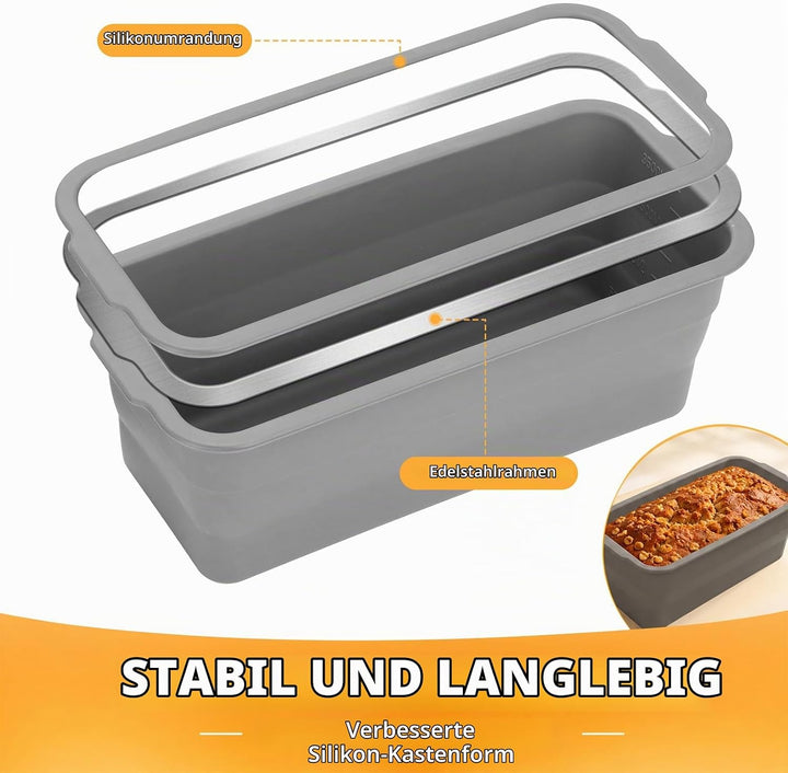 VINATO Faltbar Brotbackform Silikon mit Deckel, Brotbackform mit Metallverstärktem, Antihaft Hitzebe