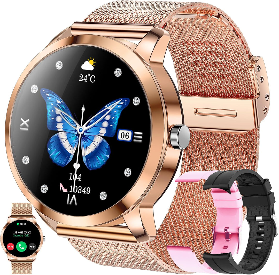 Smartwatch Damen mit Telefonfunktion, 1,09” Fitnessuhr mit 123 Sportmodi, Pulsmesser, Schlafmonitor,