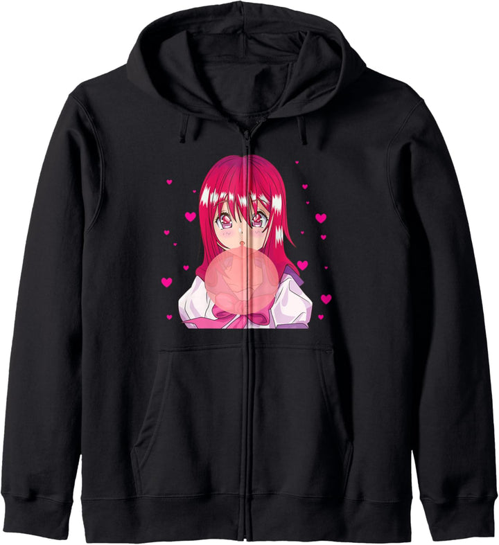 Anime Girl Blowing Bubble Japanische Ästhetik Otaku Kapuzenjacke