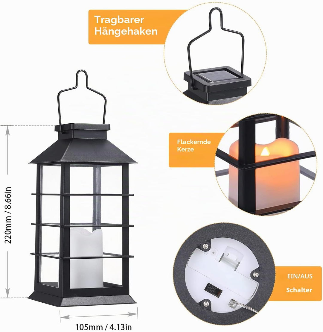 Solar Laterne, Tomshine 2er SolarLaterne mit Kerzen Lichteffekt Solarlampe für Aussen im Freien häng