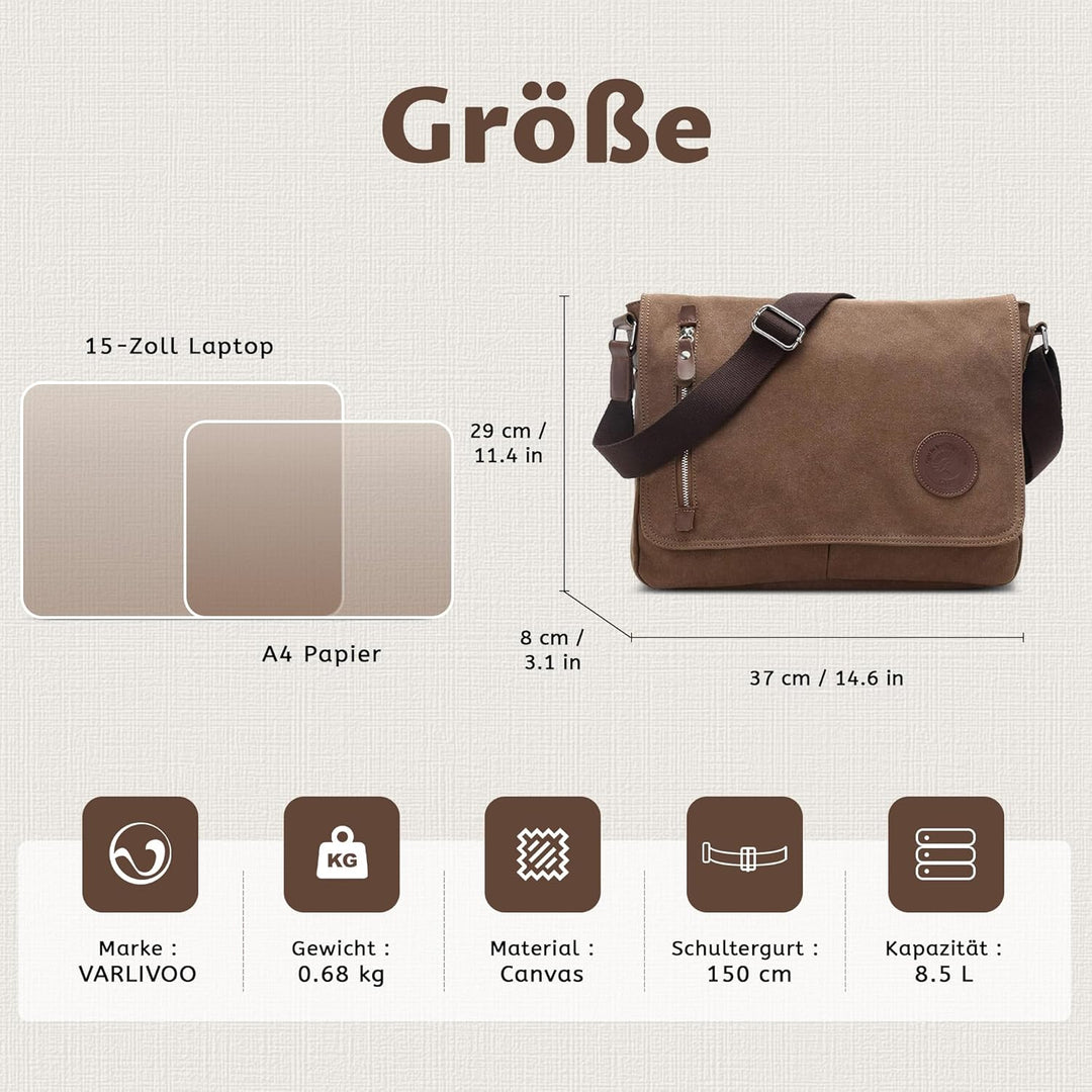VARLIVOO Umhängetasche für Herren Schultertaschen 14" Zoll Laptoptaschen Messenger Bags Kuriertasche
