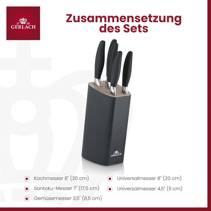 Gerlach Style Plus Messerset Küchenmesserset 5 Messer aus Edelstahl Küchenmesser Kochmesser Brotmess