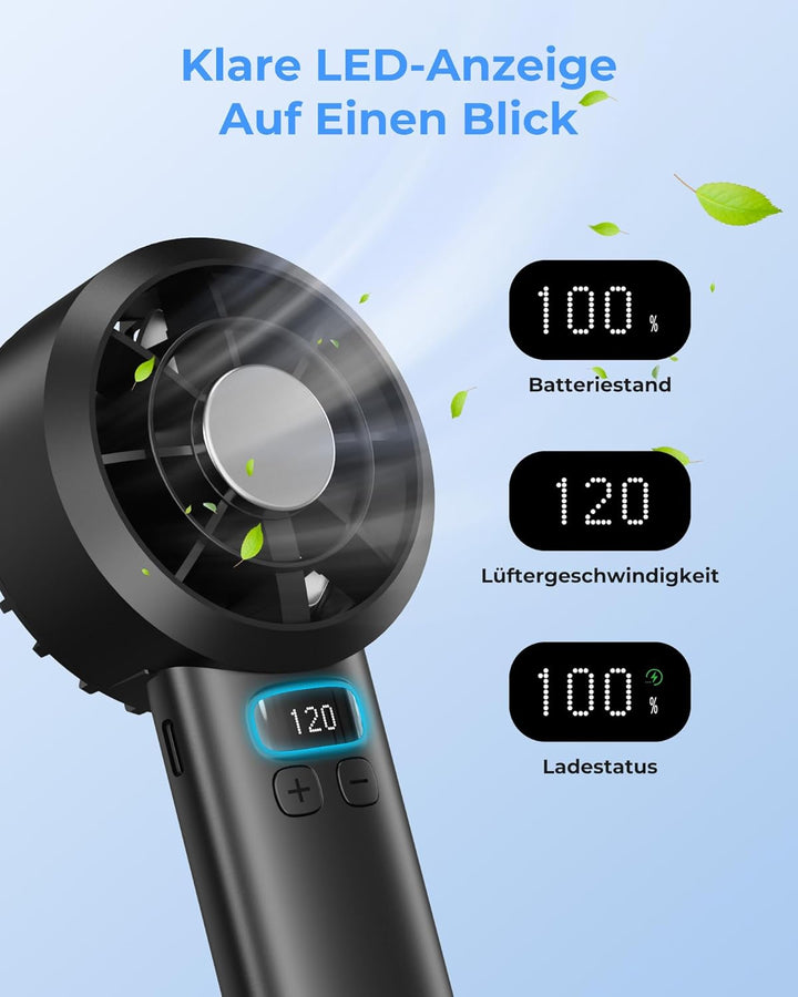 Handventilator - Mini Ventilator 3000mAh Handventilator Akku Aufladbar, 1-120 Stufen einstellbar mit