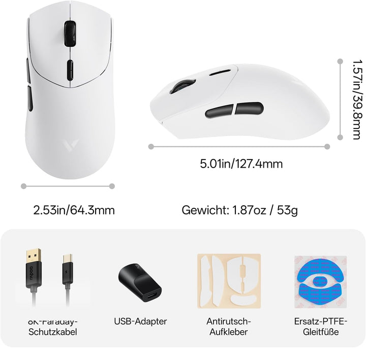 Rapoo VT7 MAX Kabellose Gaming-Maus, Echte 8000Hz Abfragerate, 30K DPI Sensor, 53g Ultraleicht, 750