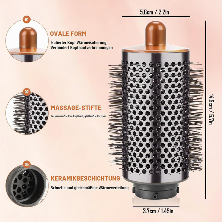 Grosse runde Volumenbürste-Aufsatz für Dyson Airwrap, Mit langen, feinen Borsten, Verbesserte grosse